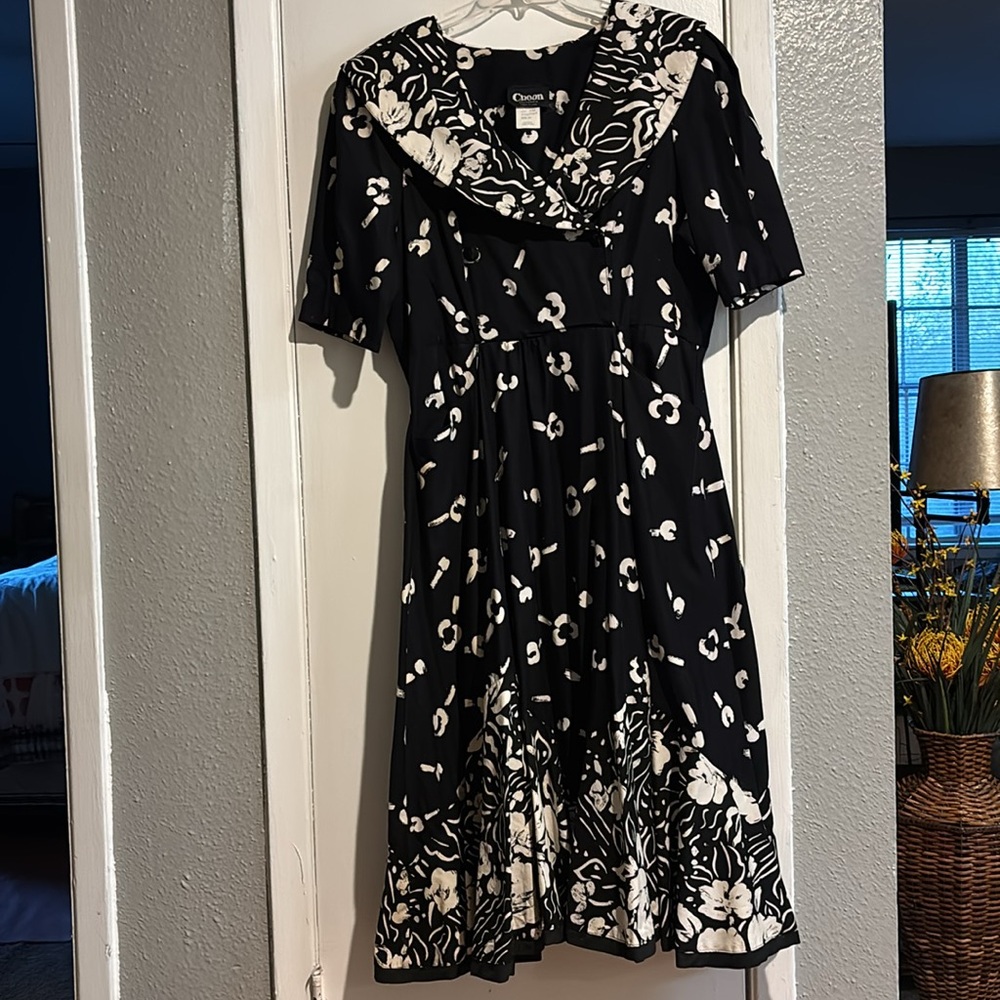 Vintage CHOON of California Black Cream 80’s Dress